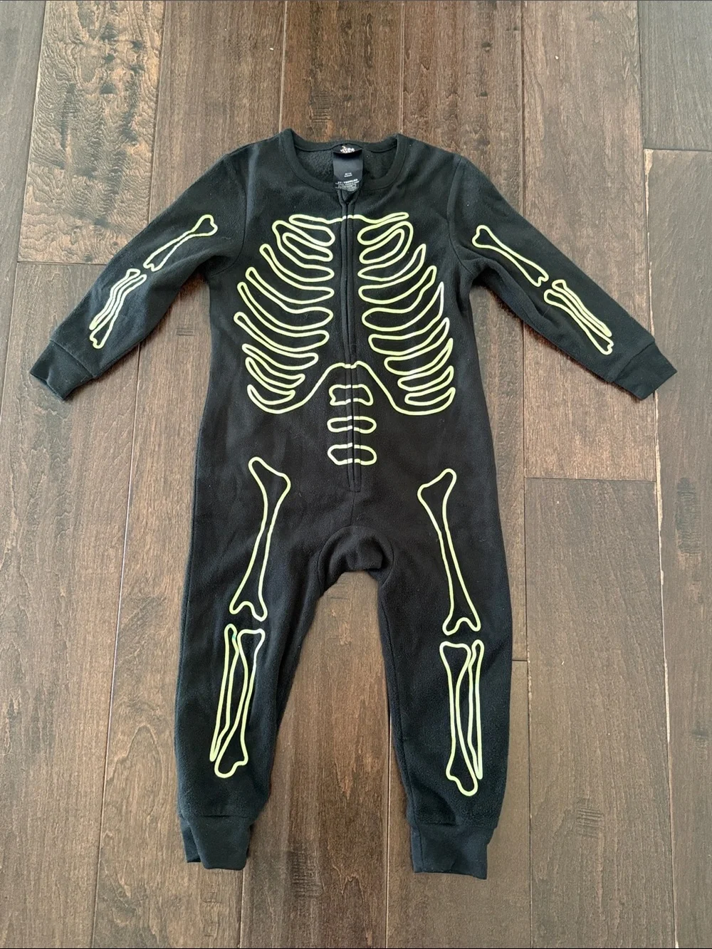 Kids Cozy Black Skeleton One-Piece Union Suit Pajama with Glow Bones! Worn once